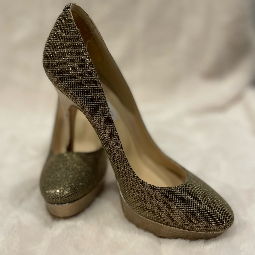 Jimmy Choo Gold Glitter Platform Pumps